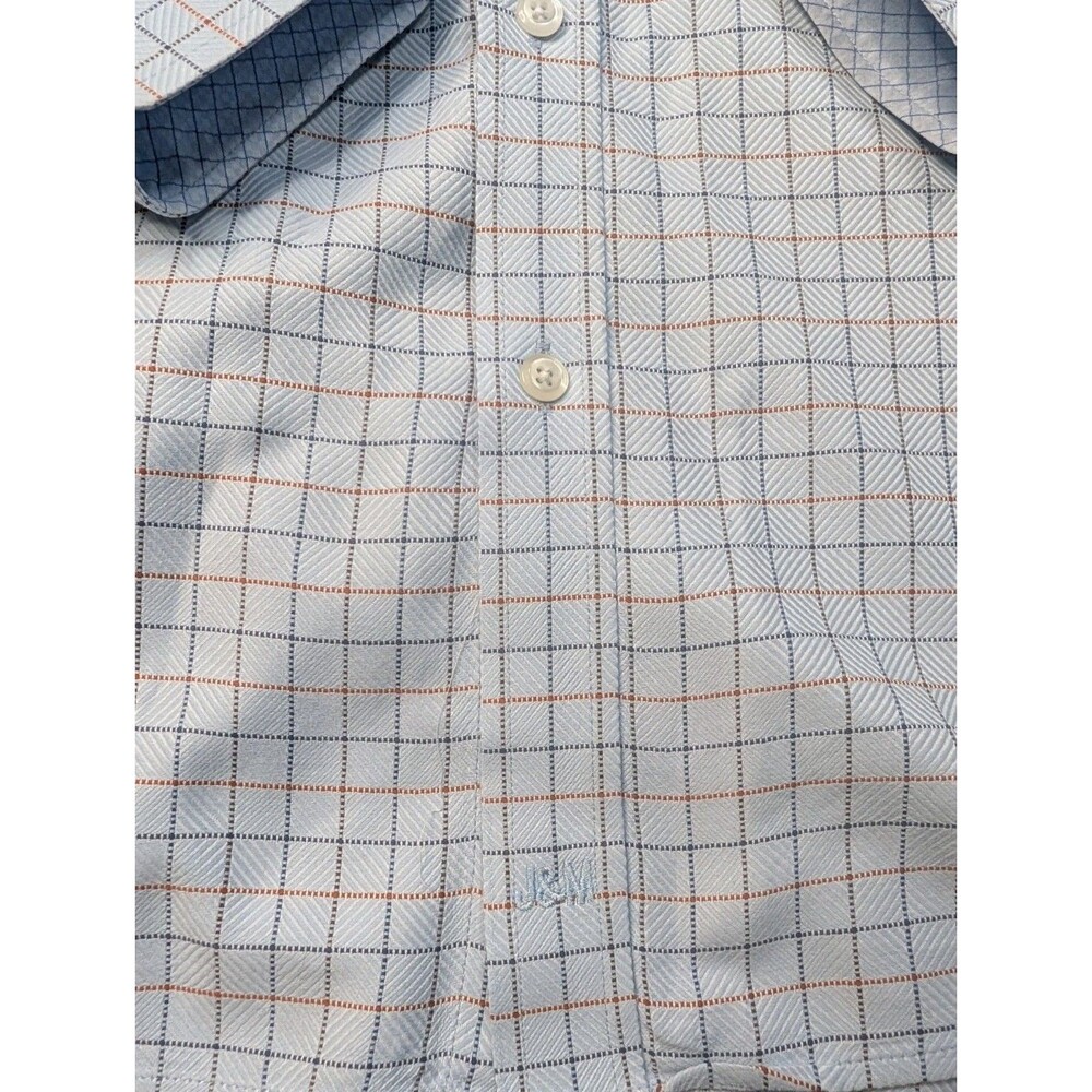 Johnston & Murphy Blue Check Button Up Shirt Mens Size Large - Picture 4 of 8